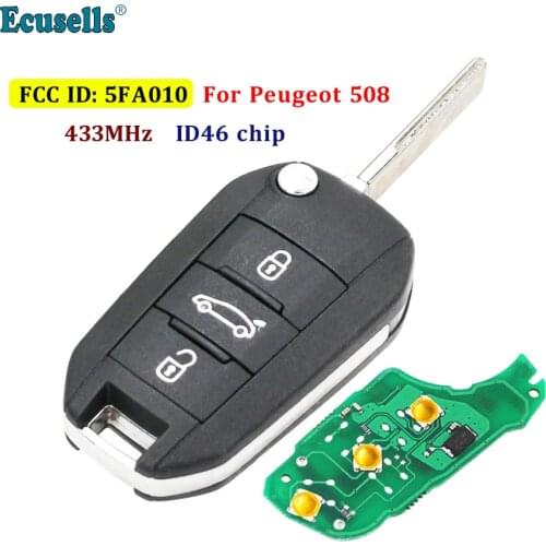 3 Buttons Flip Remote Key Fob 433Mhz with ID46 PCF7941 Chip for Peugeot 508 301 5008 with HU83 Blank Key