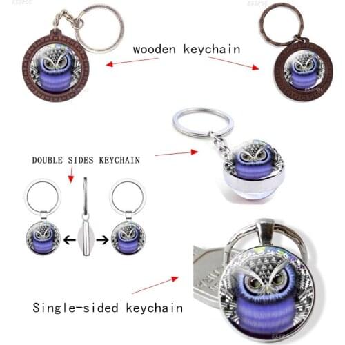Cute Animal Owl Glass Cabochon Pendant Keychain Fine Charm Keyring Jewelry Funny Gift For Men And Women Gift