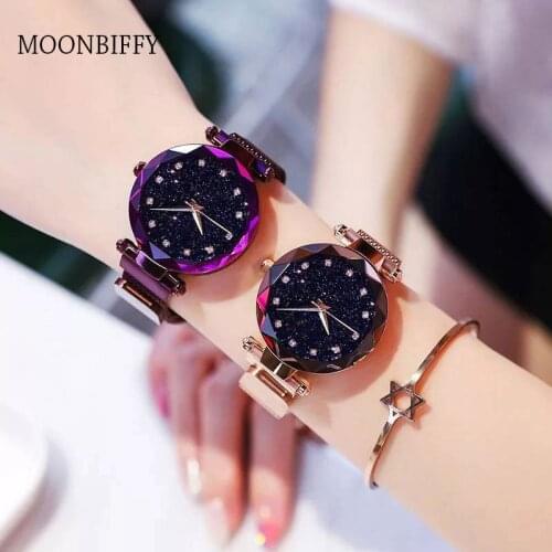 Watch Bracelet Set Luxury Women Watches Starry Sky Magnet Watch Buckle Fashion Rhinestone Bracelet Wristwatch Dress Clock