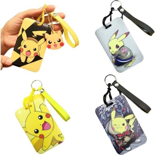 Pokemon Pikachu Bus Card Case Cute Cartoon Anime Student Card Case with Lanyard Bag Bank ID Key Case Mini Card Protective Case
