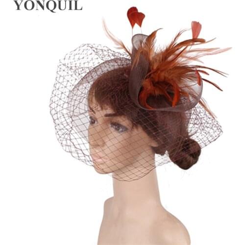 Elegant Womens Fashion Net Headwear With Fancy Feather Fascinator Hats Fedora Cap Hair Pin Handmade Fashion Hair Accessories
