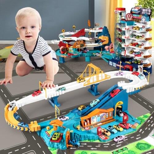 Electric Rail Car Building Parking Lot Adventure Dinosaur Curved Road Racing Rail Car Toys Children Brain Mechanical Toy Gifts