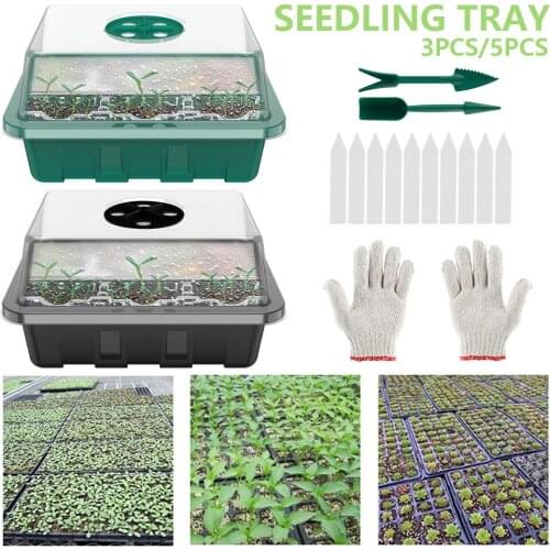 3/5pc 12Hole Plastic Nursery Pots Planting Seed Tray Kit Plant Seeds Grow Box CSeedling Trays Germination Box Gardening Supplies