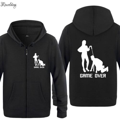 GAME OVER MARRIAGE SLAVE Funny Hoodies Men Fleece Long Sleeve Zipper Jacket Sweatshirt Coat Fitness Tracksuit Moleton Masculino