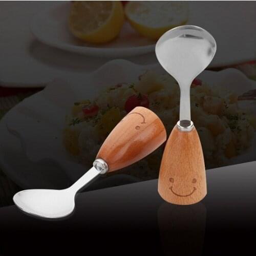 1PC Cute Tea Spoon Smile Face Pattern Wood Handle Spoons For Coffee Soup Kitchen Tableware Utensils KX 225