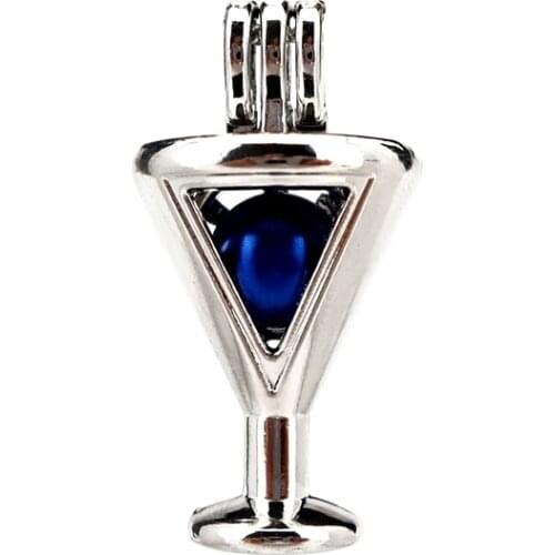 K884 5pcs/lot Triangle Cup Pearl Beads Cage Pendant Locket Fairytale Party Essential Oil Diffuser