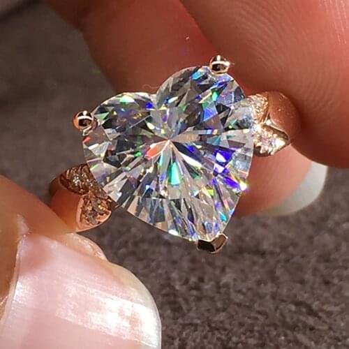 18K Au750 Rose Gold Women Ring Moissanite Diamonds 1 2 3 4 5 Carat Heart V Wedding Party Engagement Anniversary Ring Trendy