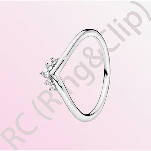New Fashion Authentic 100% 925 Sterling Silver Women Rings Tiara Wishbone Ring Heart Shape Rings for Women Jewelry Anniversary