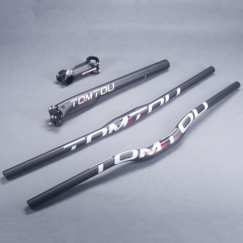 TOMTOU Mountain Bicycle 3K Carbon Fibre Handlebar Seatpost Stem Cycling MTB Bike Sets Free Shipping Matte White - TW7T35