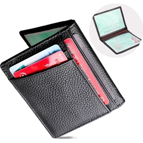 Leather wallet New Womens Mens Genuine Leather Slim Wallet Thin Credit Card Holder ID Case Purse Bag Key Coin Certificate Set
