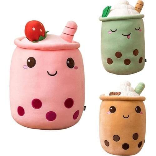 Cute Fruit Drink Plush Toy Stuffed Soft Pink Strawberry Milk Tea Plush Boba Teacup Toy Bubble Tea Pillow Cushion Children’S Gift