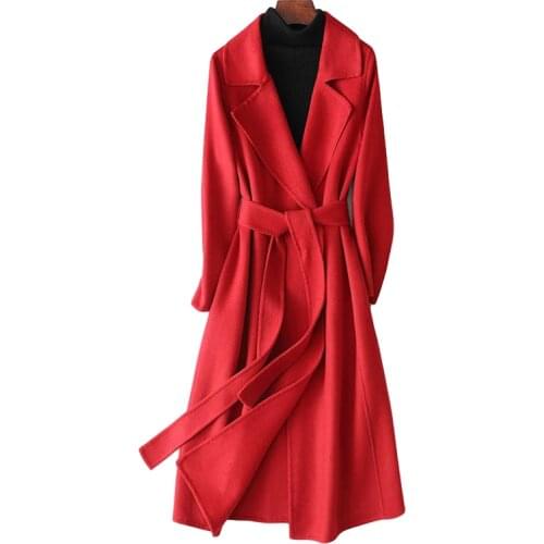 Fashion Wool Coat Womens Overcoat Autumn New Korean Long Warm Belt Slim Double Sided Woolen Jacket Outerwear Ladies Clothes G543