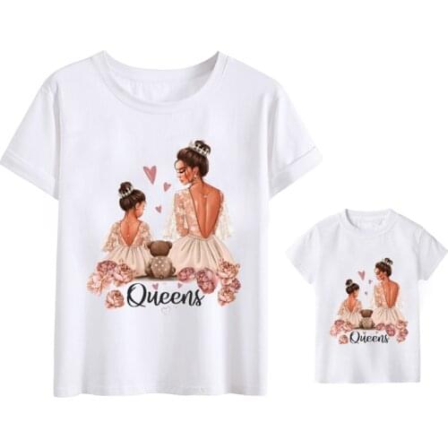 Fashion Mommy and Baby Girl Queen Tshirts Family Tshirts Cartoon Family Look Mom Mother Children T-shirt Super Mom Tops Tee