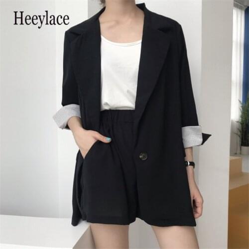 Fashion Casual Shorts Suits Formal One Button Jacket and Shorts Black Blazer Set Women Elegant Office Lady OL 2 Two Pieces Sets