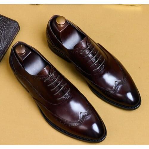 2020 Autumn italian shoes genuine leather men formal shoes black brogues business shoes for man size 46 wedding shoes for male