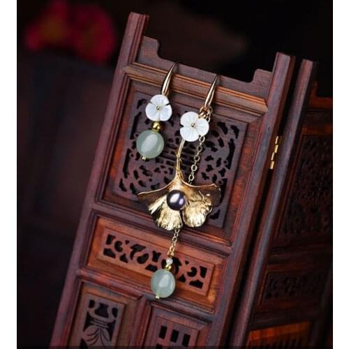 MYWINY ethnic drop long dangle earrings for women,Aventurin jewelry,green stone pearl vintage short shell flower earrings
