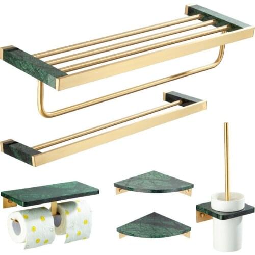 Bathroom Accessories Set, Corner Shelf ,Towel Rack,Paper Holder,Towel Bar,Towel Hanger Marble and Brass Bathroom Hardware