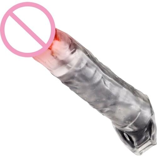 Transparent Penis Sleeve Reusable Condom Penis Extender Girth Enhancer Realistic Sleeve Sheath Delay Ejaculation Sex Toy for Men