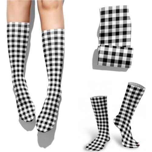 New Geometric Lattice Fashion Socks Soft Combed Cotton Spring Summer Tube Socks Comfortable Mens And Womens Socks Sokken