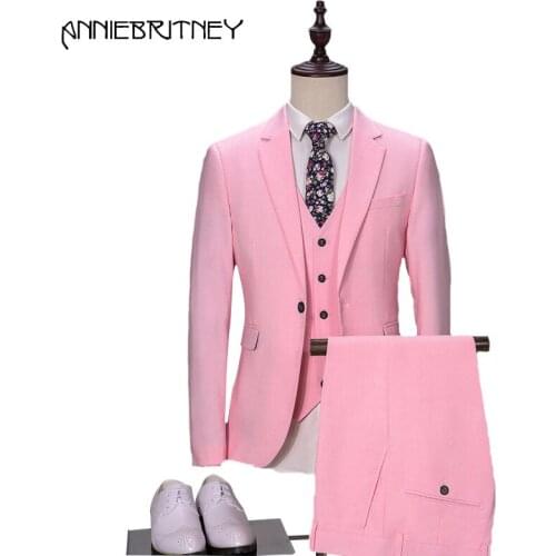 2018 New Brand Hot Pink Men Suits for Wedding Suit for Men 2018 Groom Tuxedo Male Blazer Slim Fit Suit 3 Piece Formal Prom Party