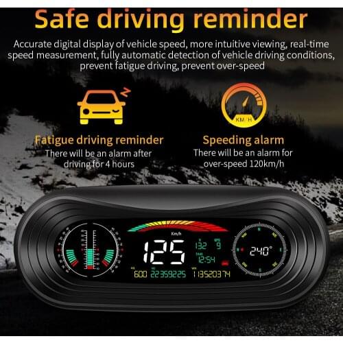 P18 Car OBD2 HUD Head-Up Display SMART GPS SLOPE METER Speedometer Overspeed Warning Gauge Digital Multi-Function Alarm Tool
