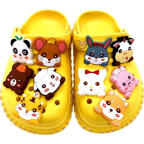 50PCS Wholesale Mix Cartoon Shoes Charms Animal Pig Cow Panda Decoration For Croc Jibz Wristband Accessories Kids X-mas Gifts