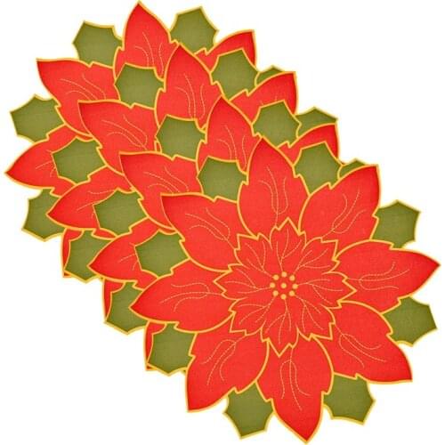 Christmas Placemat Set Of 4, With Red Flower Printed, Non-Slip Place Mats Washable Place Mats For Christmas Decoration