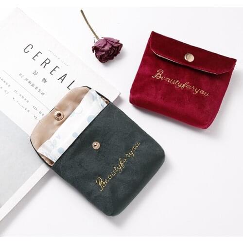 Embroidered Letter Tampon Storage Bag Sanitary Pad Pouch Girls Cosmetic Bags Makeup Lipstick Key Earphone Data Cables Organizer