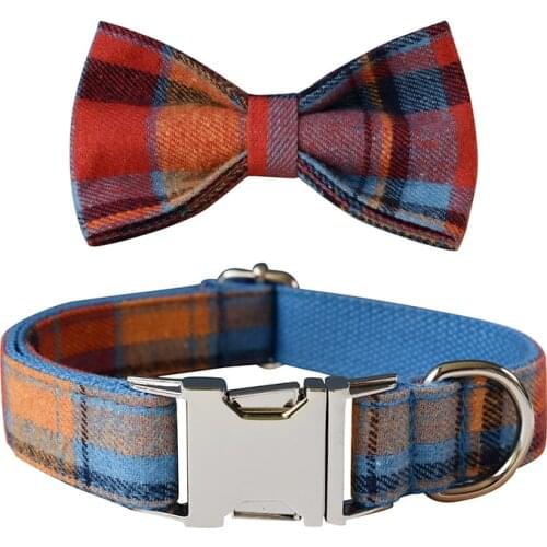 Grid 11s Leser Engraved Dog Collar Retailing Cool Plaid Collar HandmadeTraction Rope Blue bottom grid