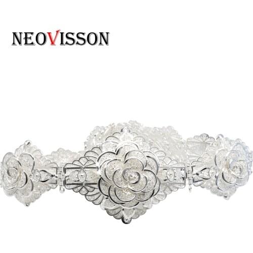 NEOVISSON Silver Color Female Wedding Belt Algeria Caftan Africa Robe Waist Belt Jewelry