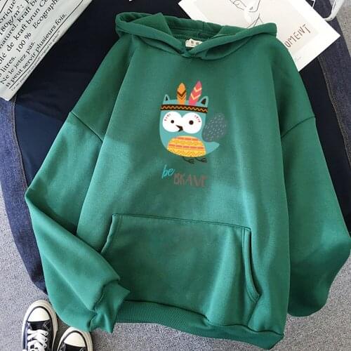 Be Brave English Alphabet Little Bird Cartoon Graphics Print Creative Element Warm Hoodies Women Streetwear Kawaii Sweatshirt