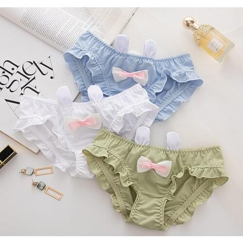 Lolita Cute Cartoon Rabbit Ears Girly Panties Bowknot Satin Seamless Underwear Breathable Cotton Crotch Female Briefs Lingerie