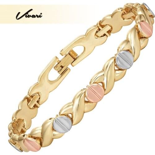 Vivari Classic Link Chain Womens 3-Tone Magnetic Bracelet Gold Color Ladies Screw Charm Bracelets Jewelry Gift Wristband