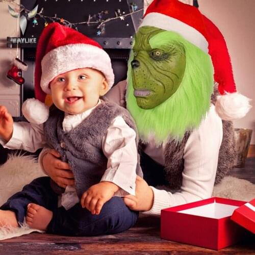 WAYLIKE Halloween Green Hair Monster Mask Latex Mask Character Funny Horror For Party Mask