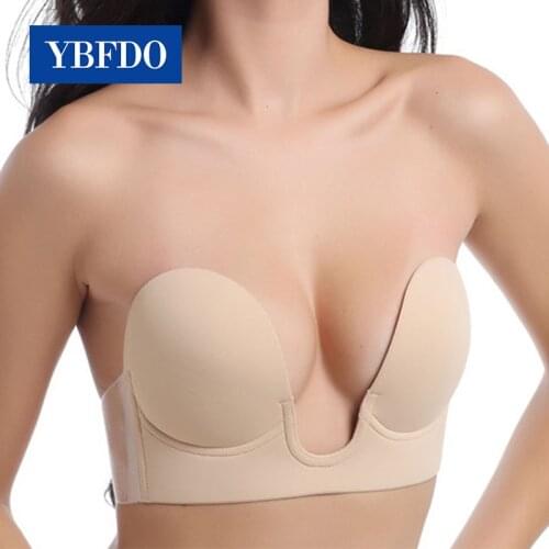 YBFDO Women New Deep U Bra Invisible Bra Super Push Up Seamless Self-Adhesive Sticky Wedding Party Front Strapless