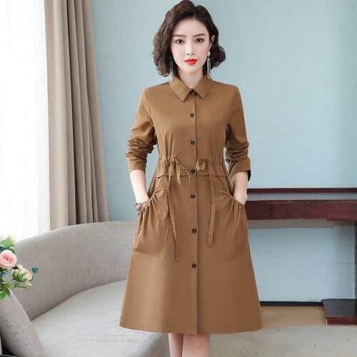 2021 Spring Autumn New Windbreaker Women Jacket Mid-Length Over Thin Blouse Dress Female Large Size Lady Coat
