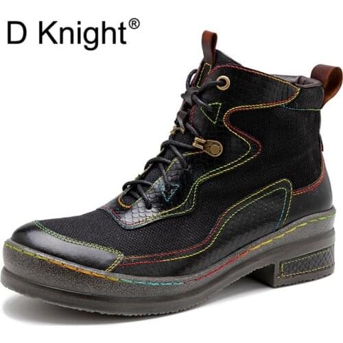 New IN Design Double Color Stitching Ankle Motorcycle Boots For Woman Cow Genuine Leather Casual Short Western Boots Shoes Woman