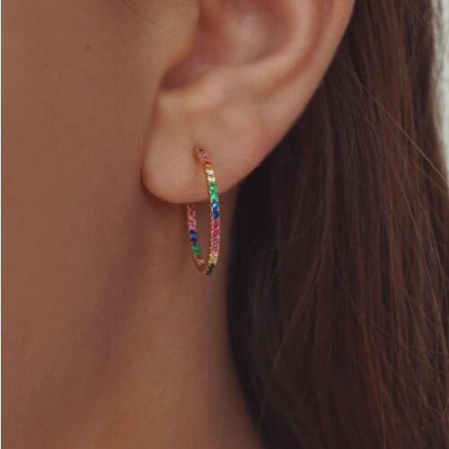 Women Hiphop/Rock Circle Hoop Earrings 30mm Exaggerated Big Loop Candy Corlor Rainbow Earrings Party Fashion Jewelry Accessories