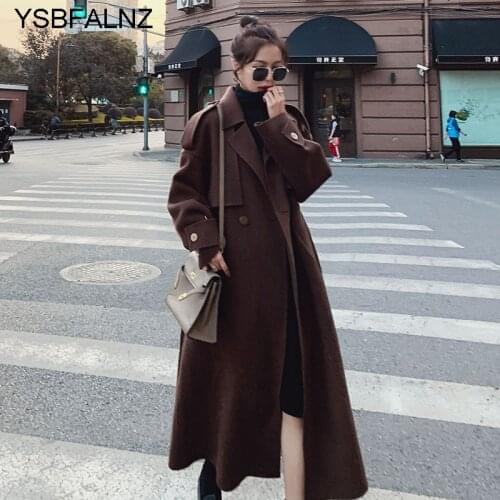 Femmes Manteaux 2021 Woolen Jacket Autumn Fashion Women Coat Full Sleeve Lapel High Street Loose Solid Elegant Wild Long Sashes
