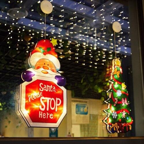 1Pc Wall Hanging Christmas Tree Santa LED Lamp Home Bar Snowman Window Decorative Light
