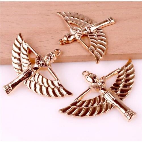 3pcs Gold Color Egyptian Winged Goddess Isis Metal Pendants Jewelry DIY Making Findings Charms 42x56mm 24041