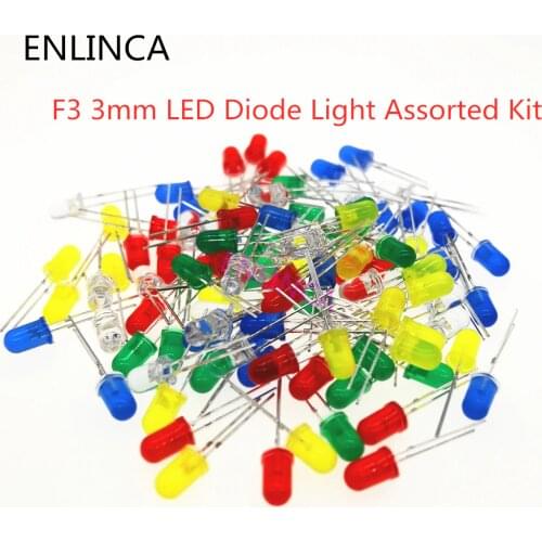 100pcs/lot F3 3MM Round Green Yellow Blue White Red Orange LED Light COMPONENT Diode DIY kit Purple Pink Jade green warm white