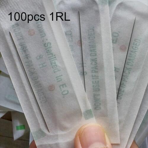 100pcs Sterilized Eyebrow Tattoo Needle 0.4x50mm 1RL Permanent Makeup Tattoo Needles for Giant Sun G-8650 G-9740 Tattoo Machine