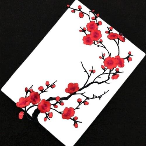 2pcs Plum Blossom Flower Applique Clothing Embroidery Patches Fabric Sticker Iron On Patch Craft Sewing Repair Embroidered Dec