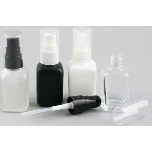 200 x 30ml Empty Clear Frost Black White Frost Clear Square Glass Bottles With lotion Pump 1oz Frost black cream Shampoo bottle