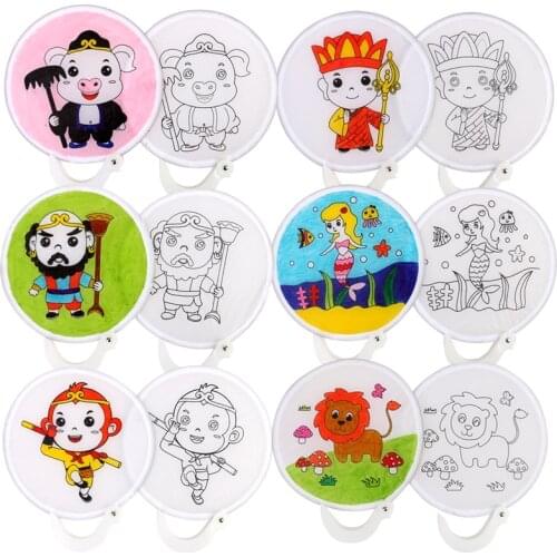 24cm Graffiti DIY Foldable Carry Fan Toys For Children Girl Gift Painting Fold Line Draft blank Fan kindergarten Arts Craft