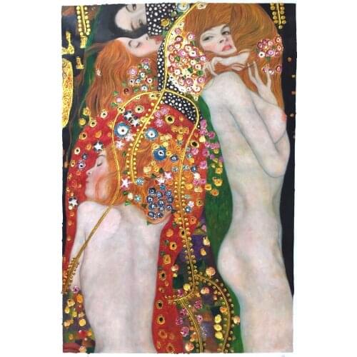 24x36 Gustav Klimt Water Snakes Serpents gold oil painting on canvas not printed