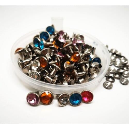 300sets 5colors 8mm Punk Diamond Spikes Rivets/Rhinestone Studs Decor Rivets for Leather/Belt/Handbag Double-sided Rivet DIY