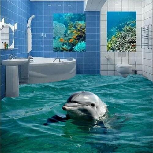Beibehang Custom Floor 3D Bathroom Cute Dolphin Underwater World Living Room Bedroom Self-adhesive Floor Mural painting sticker