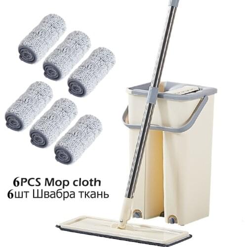 Ручная стирка Ленивая швабра Сменные подушечки из микрофибры Плоская швабра, вращающаяся на 360 градусов, с ведром